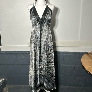 100% silk adjustable dress handkerchief hem tie around the neck silver accents